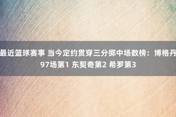 最近篮球赛事 当今定约贯穿三分掷中场数榜：博格丹97场第1 东契奇第2 希罗第3